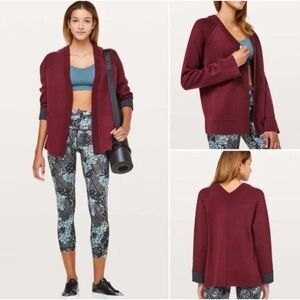 Lululemon Reverse Me Wrap Merino Wool Cardigan Red‎ Savannah Heathered Black 10